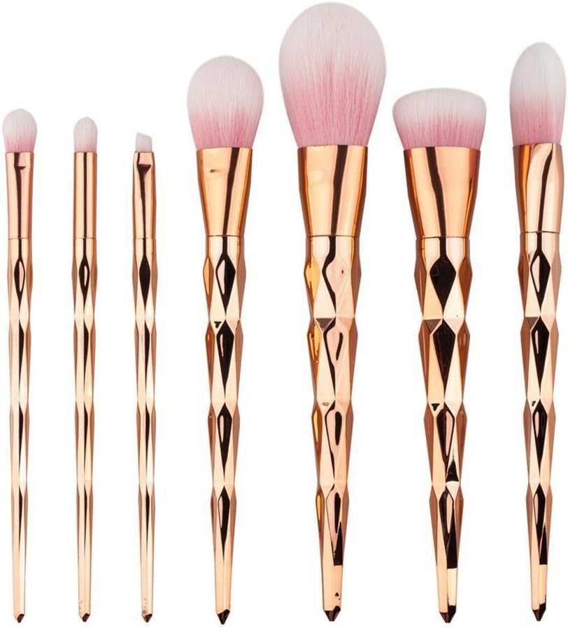 MixBeauty 7pcs Diamond Shaped Handle Makeup Brush Set For Powder Foundation Contour Blending Eyeshadow Eyebrow Brushes(Rose Gold)