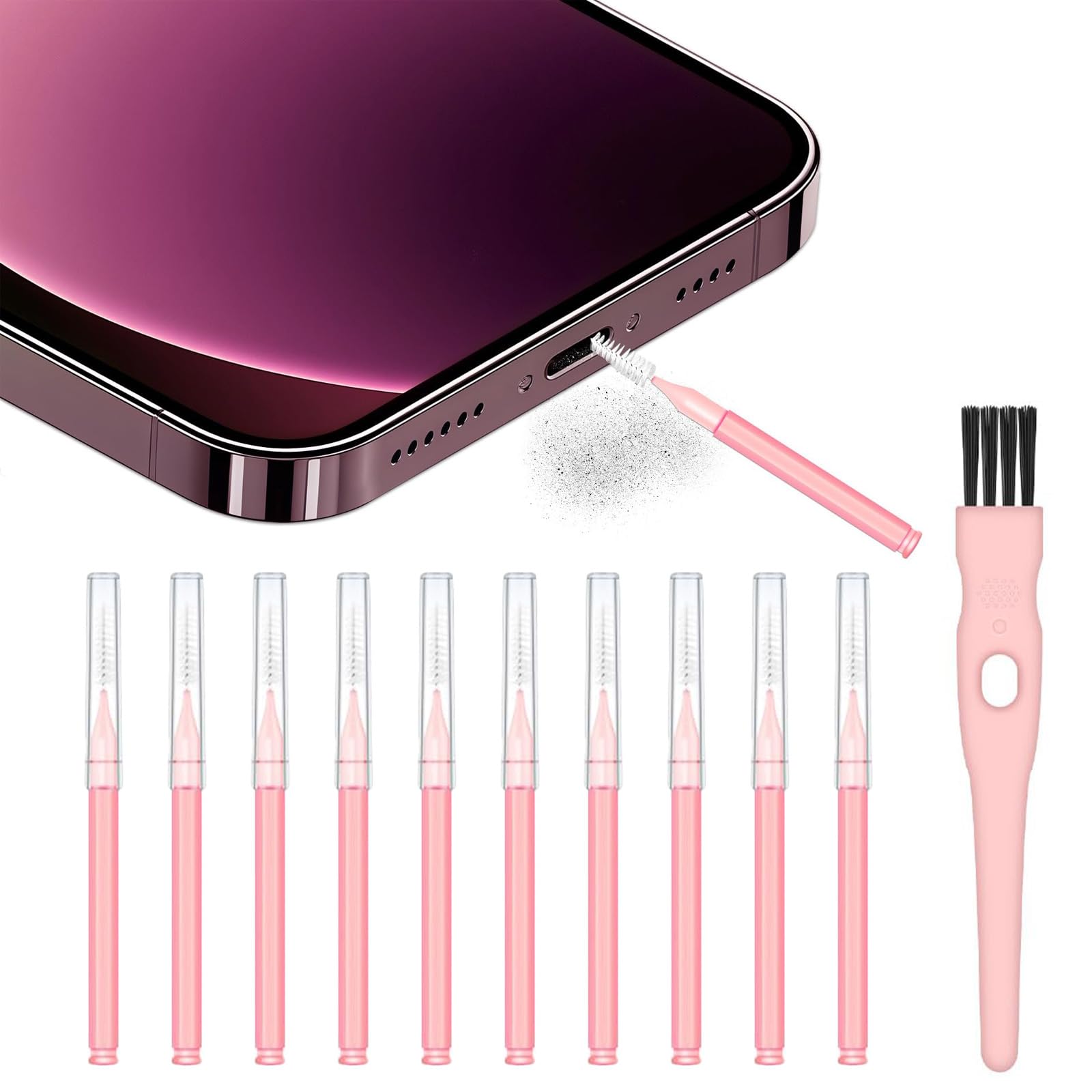 11 Pcs Phone Cleaner Kit, Phone Charging Port Cleaner,Charging Port and Speaker Cleaning Tools, Dust Cleaning Brush Set for Electronic Devices, Pink Color Combination for Everyday Maintenance-image-19