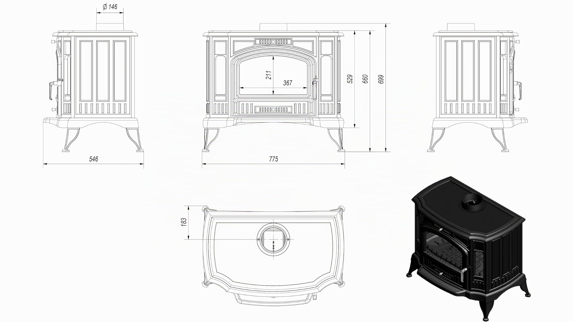KRATKI Stufa a legna in ghisa KOZA K9 10 kW Ø150 A Ecodesign Ø130mm 10kW | Ghisa nero, efficienza 75%, classe A. Ecodesign.; combustione efficiente; basse emissioni; calore uniforme; struttura robusta