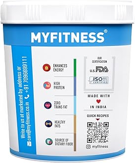 MYFITNESS All Natural Peanut Butter Crunchy 1.25kg | 32g Protein | Unsweetened | No Added Sugar or Salt | No Palm Oil | Nut Butter Spread for Pre & Post-Workout | Cholesterol Free | Zero Trans Fat