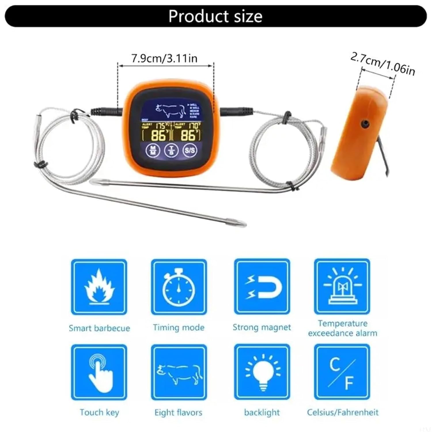Professional Digital Thermometer with Dual Probes and Backlit Display