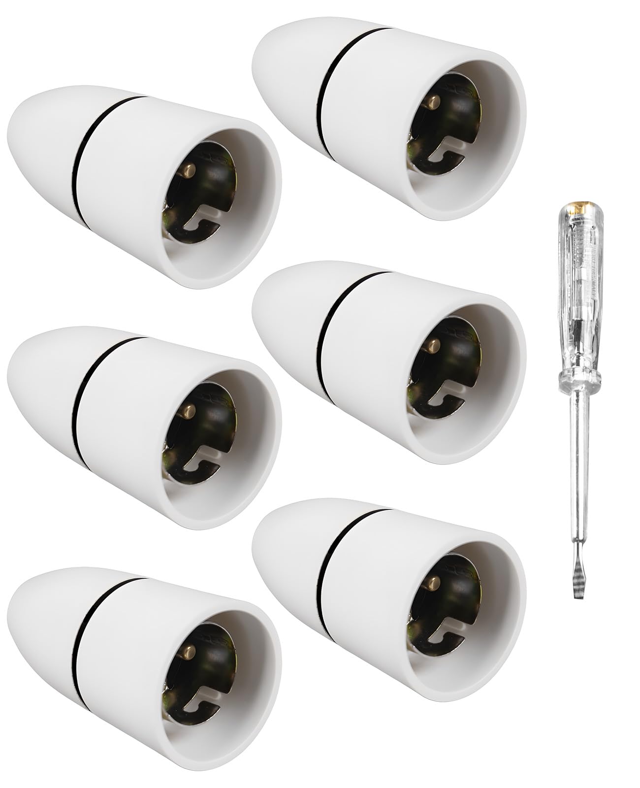 Rudfovn 6 Pcs B22 Bayonet Ceiling Light Fitting with Screwdriver, Ceiling Rose Lamp Holder for Secure Bulb Installation, Suspended Pendant Fixtures for Home & Workspace