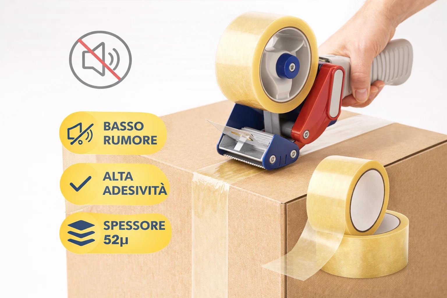 Generico Nastro Adesivo Trasparente Silenzioso 36 Rotoli 50mm x 66m - Imballaggio Professionale per Scatole, Pacchi, Spedizioni Ecommerce, Magazzino, Traslochi