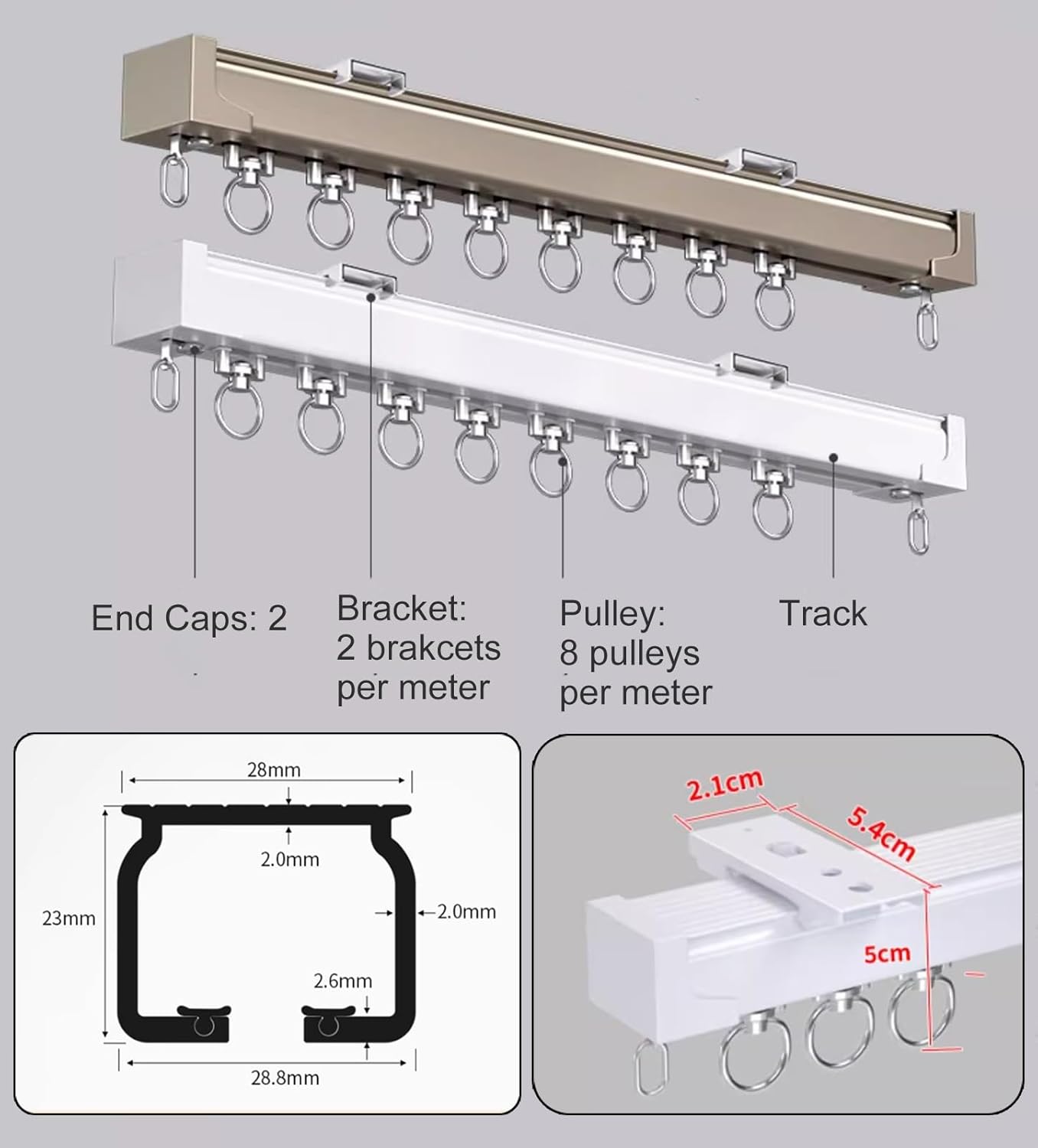 Heavy-Duty White Curtain Track Set for Ceiling & Wall Mount - Includes Fittings & Pulley - Ideal for Bay Windows, Balconies, & Room Dividers - Durable Curtain Rails