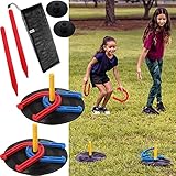 FIELDAY 10 PCS Rubber Horseshoes Yard Game Set, Includes 4 Horseshoes, 4 Stakes and 2 Rubber Mats,...