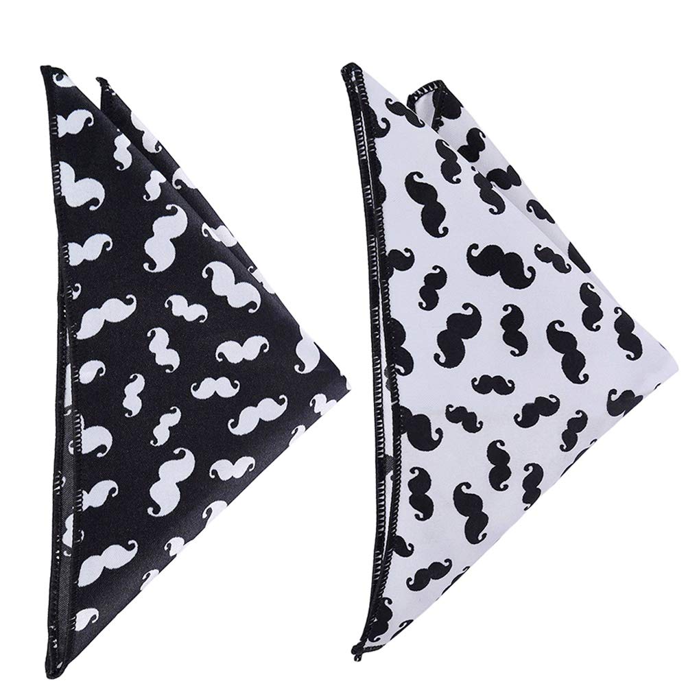 Mustache Printed Pocket Squares For Men (Black And White, Free Size)- Pack of 2-image-21
