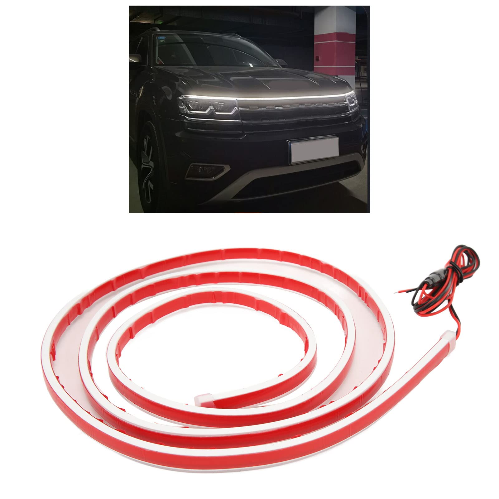 Engine Hood Decoration Light, Antideformation Uniform Lighting Car Hood LED Strip Light for Flexible Truck (White)