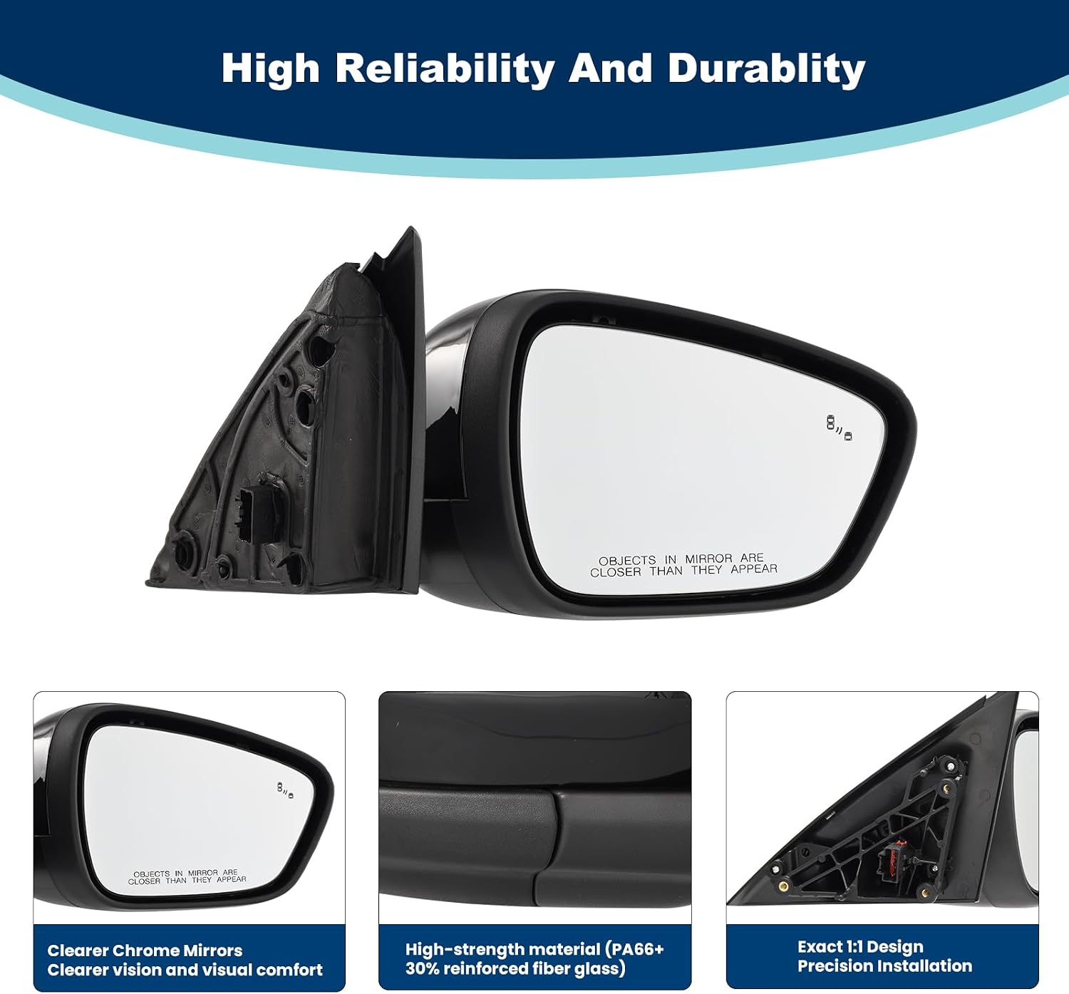 Right Passenger Side Mirror Replacement Fits Ford Escape 2020-2025 With Heated、Power Glass、Blind Spot、Match Glossy Black Cover Replace #LJ6Z-17682-AFT LJ6Z-17682-DA LJ6Z-17682-DB (7 Pins)