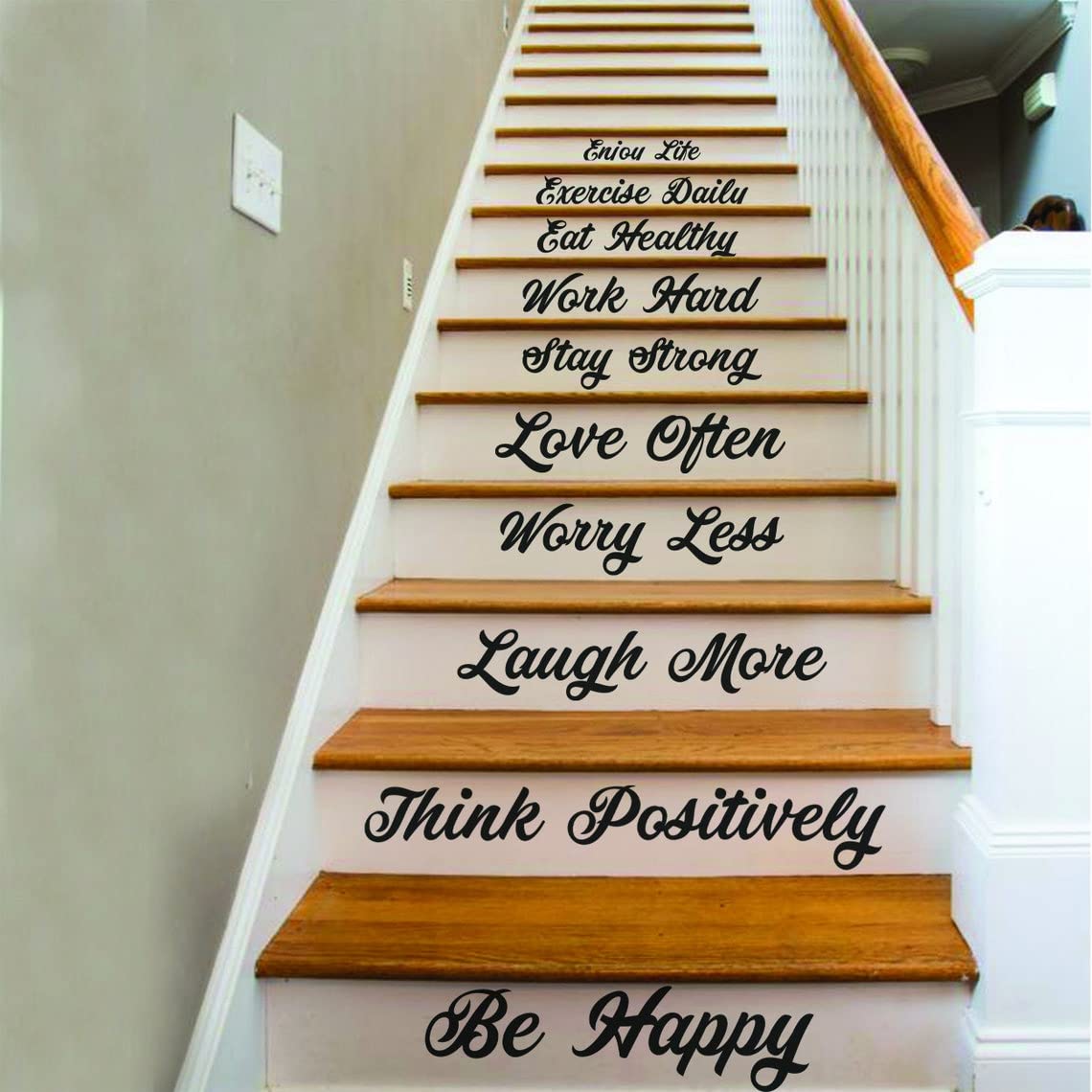 Stair Riser Step Quotes Vinyl Decals - Home Staircase Stairway Family Sayings Stickers - Art Sticker Set for Stairs Steps Words Decor Decal (52")