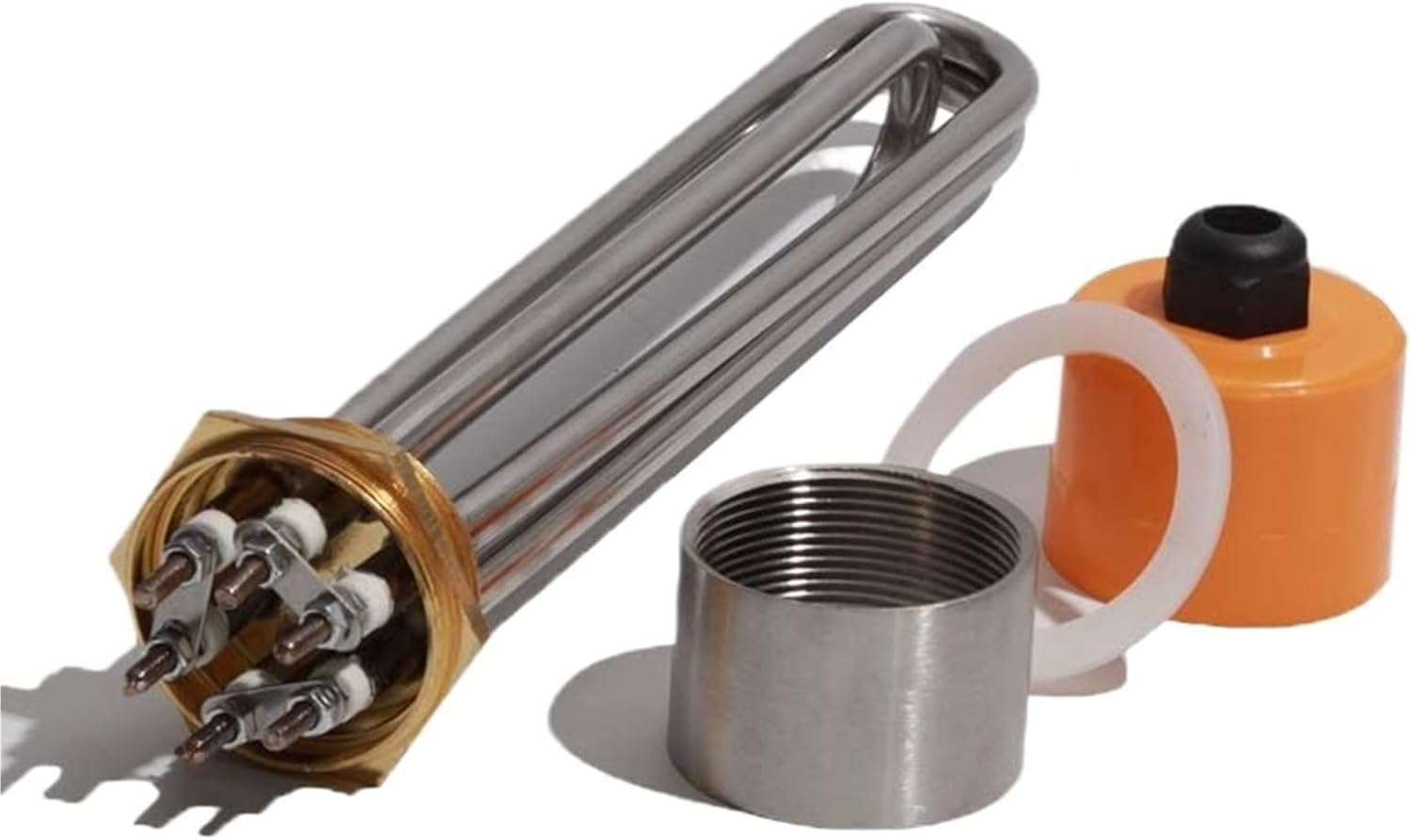 1Pcs DN50(2 BSPT) Tubular Electric Water Heater Element 304 Stainless Steel with Copper Thread 220V/380V 3KW/6KW/9KW/12KW(Silver,220V_12KW355L DN50 304SS)