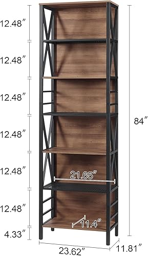 Miniatura 9 de HOMISSUE Estantería de 6 niveles, estantería de metal de madera rústica, estantería abierta independiente, estantería alta industrial para oficina