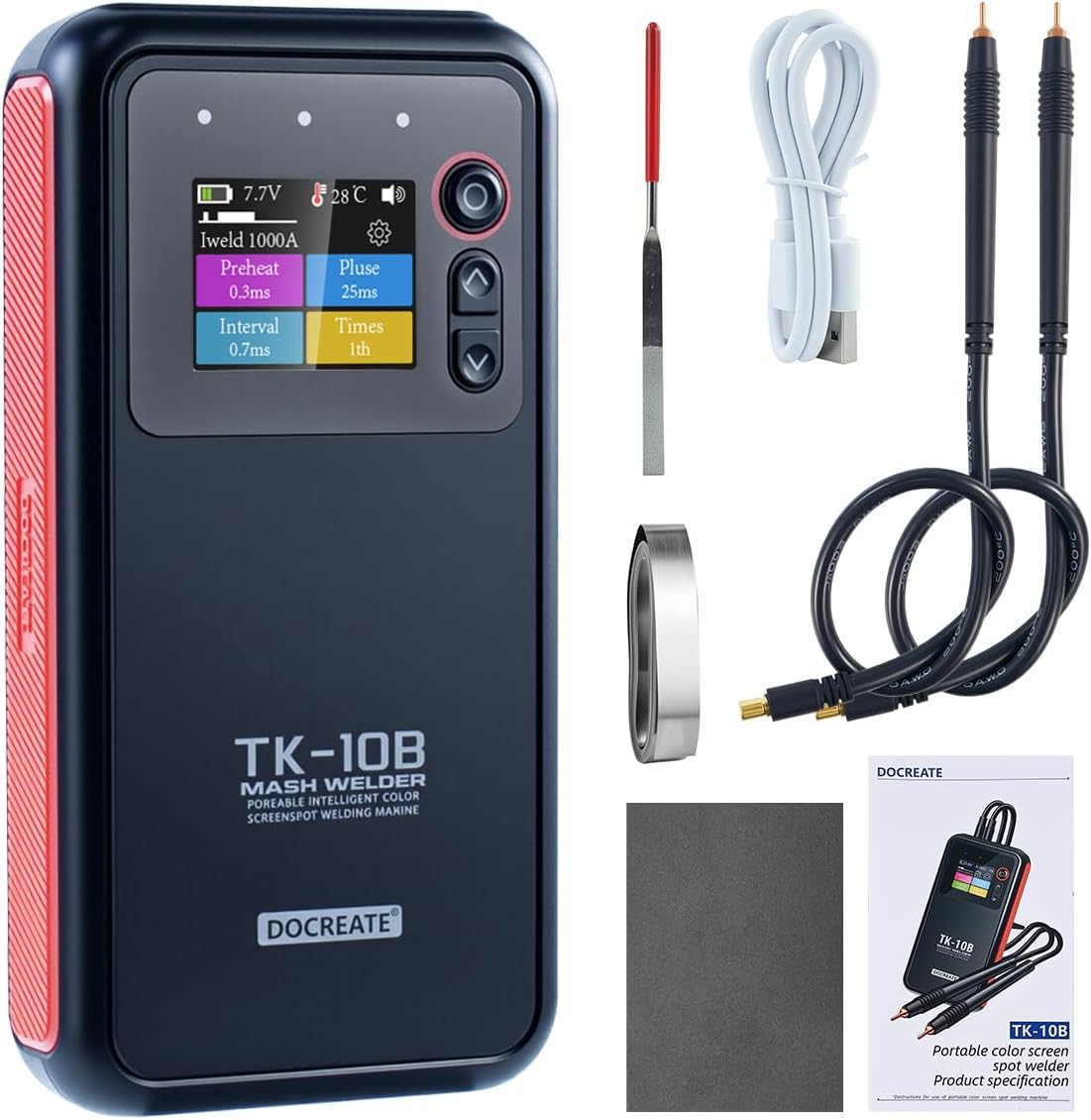 Portable Battery Spot Welder, 1.8" LCD Screen 1200A Dual Pulse Battery Welder with USB Output Rechargeable for 18650 Battery Packs