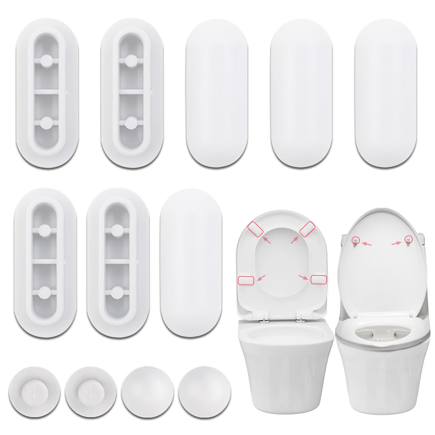 2 Set Paracolpi per Sedili WC a Incastro (12 Pezzi), Gommini di Ricambio Grigio senza Colla per Copriwater, Spessori in TPE e ABS per Ridurre Rumore e Vibrazioni, Ideale per Casa e Hotel(Bianco)