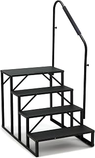 YOLENY 4-Step RV Steps with Handrail, 660 LBS Metal RV Stairs with Armrest Cover, Anti-Slip Hot Tub Steps, Mobile Home Steps for Travel Trailers, Camper, Hot Tub, Pool and Porch