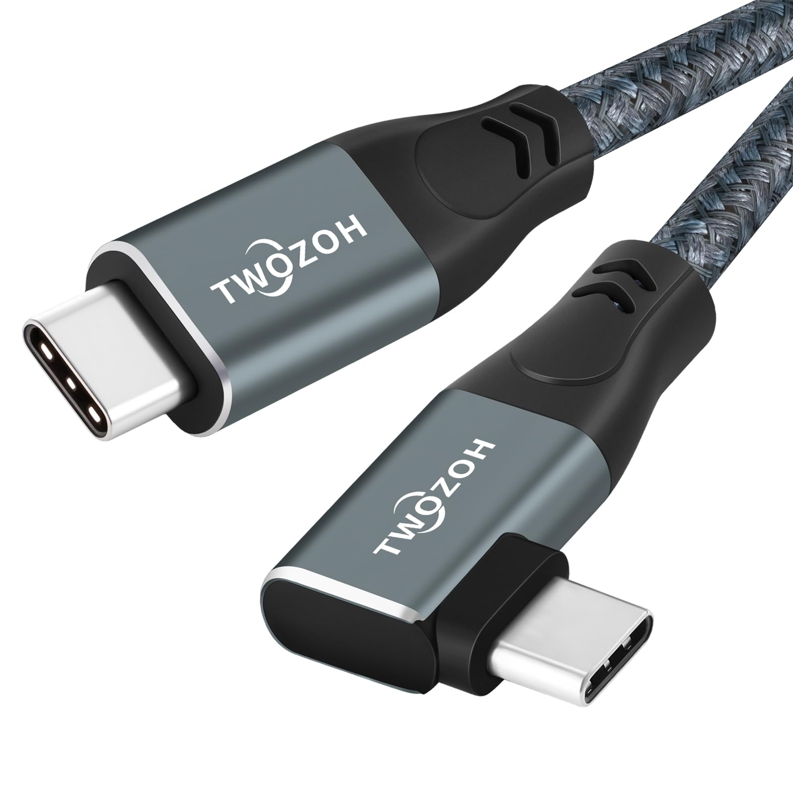 Twozoh ライトアングル USB 3.2 Gen 2ケーブル 90° USB C 20Gbps データ転送 100W PD 高速充電コード USB Type Cケーブル 携帯電話、ノートパソコン、Steam Deck、タブレット、SSD 、モニターなど用 (4.5M、グレー)