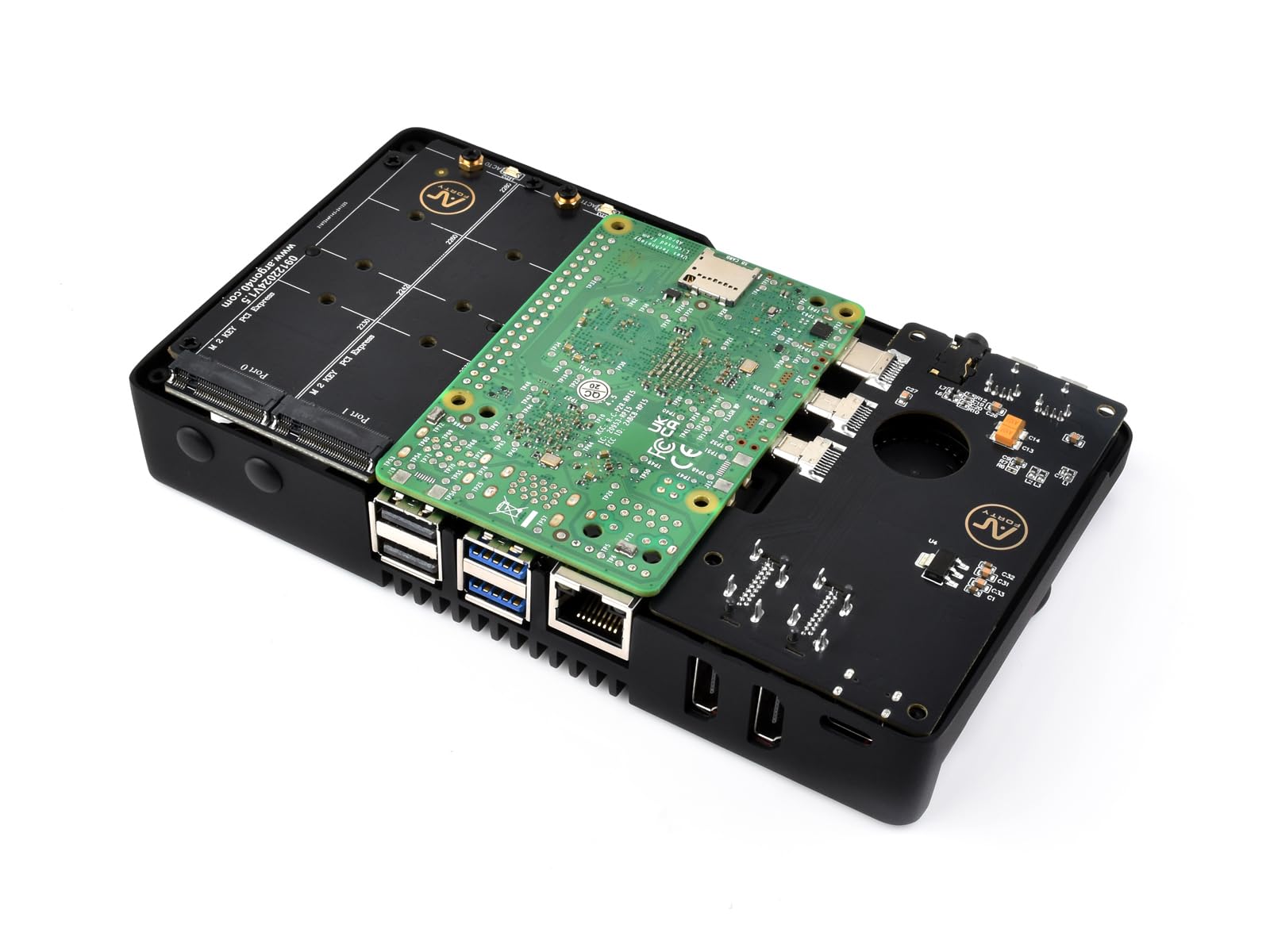 Waveshare ARGON ONE V5 Case For Raspberry Pi 5, Dual M.2 NVMe PCIe Slots, Aluminum Alloy Case, Built-in Cooling Fan, Compatible With Standard Raspberry Pi HATs