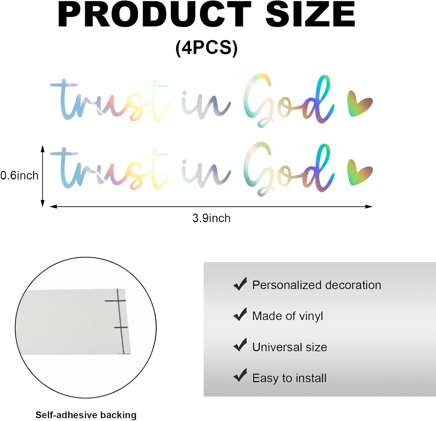 DXNQ 4PCS Trust in God Rearview Mirror Decals, Automotive Vinyl Rear View Mirror Decorative Stickers, Waterproof Trust in God Stickers for Car Truck Laptop, Car Accessories (Colorful) image 2