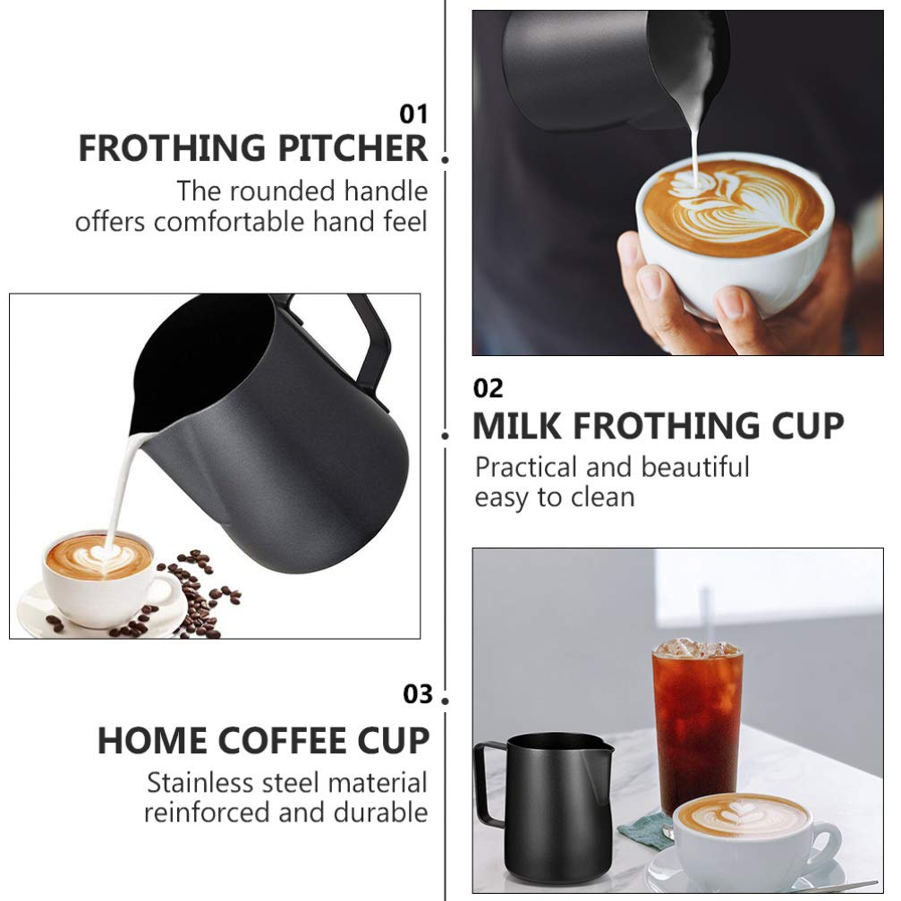 HEMOTON 2Pcs Bricco per Latte in Acciaio Inox Tazza di Latte caffè Bricco Latte Schiuma di Latte Cappuccino Handheld caffè Bricco Latte Art con Marchio di Misurazione e Latte Art Pen 600ml