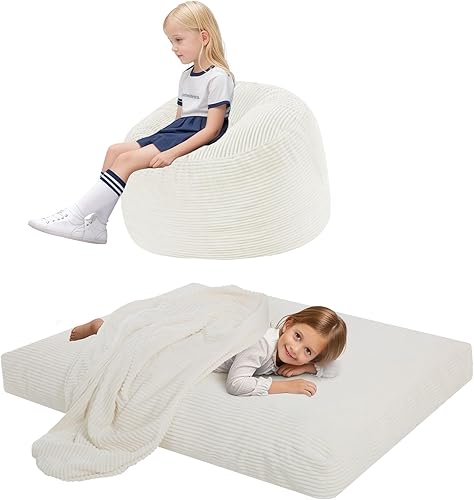 Vista 24 de COMAX Silla Puf para Niños que se Convierte en Cama Puf, Silla Puf de Pana para Niña y Niño para Dormir, Puf Relajante para Niños con Relleno, Gris