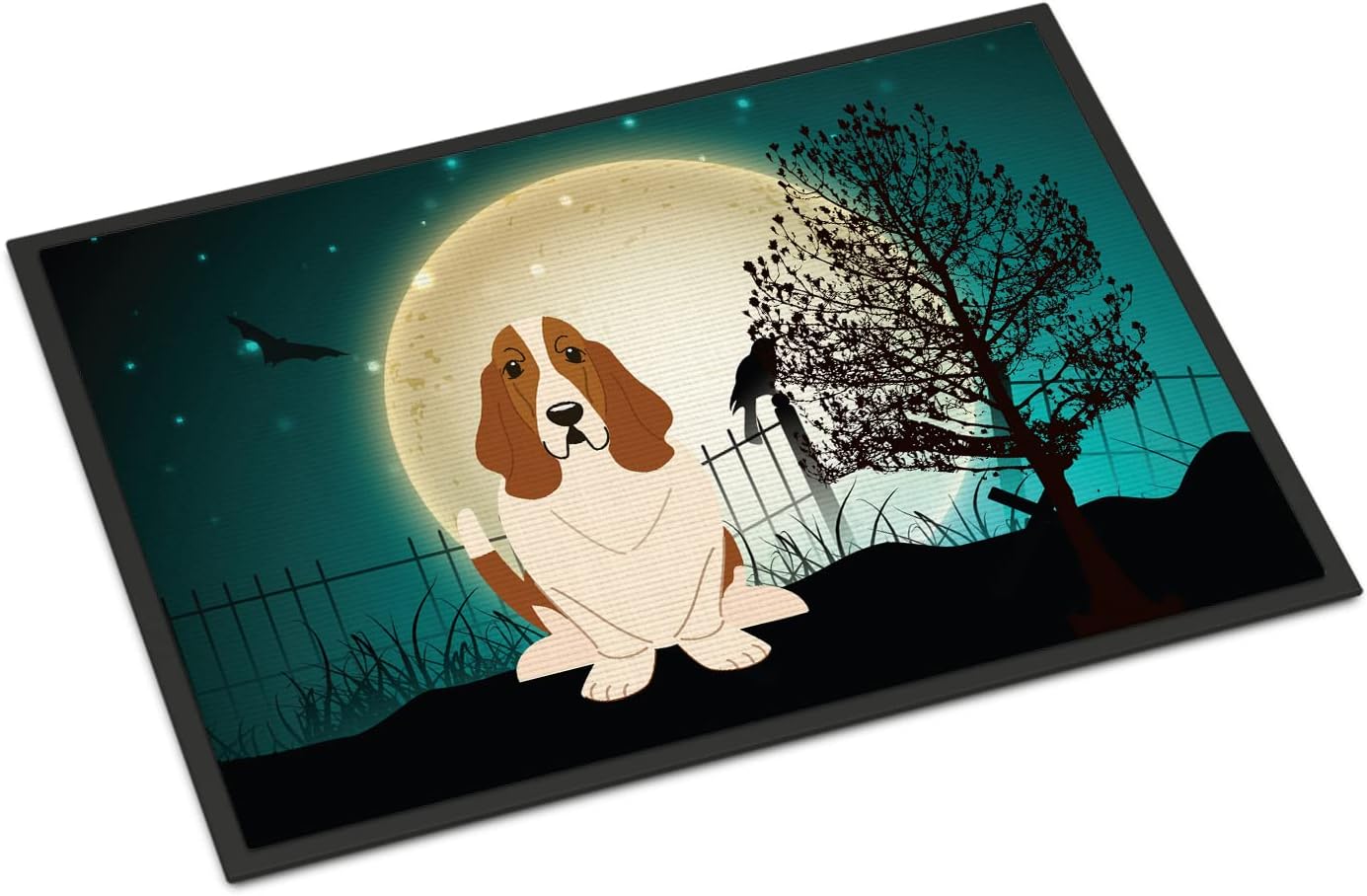 Caroline's Treasures BB2211JMAT Halloween Scary Basset Hound Doormat 24x36 Front Door Mat Indoor Outdoor Rugs for Entryway, Non Slip Washable Low Pile, 24H X 36W