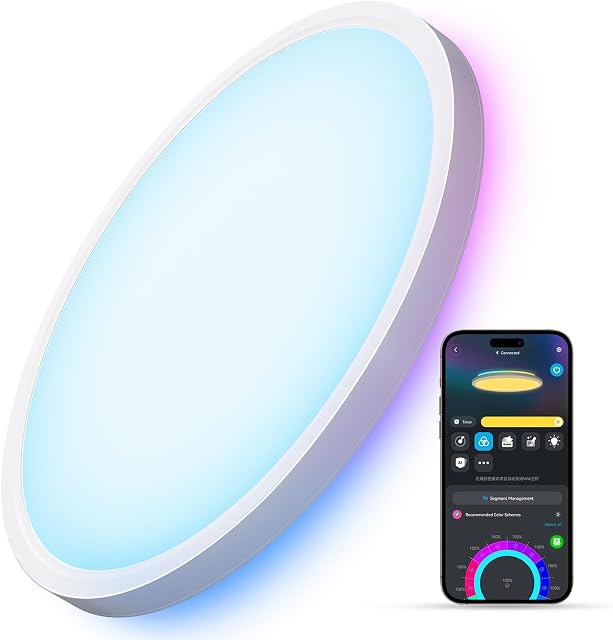 Govee Smart Ceiling Light, RGBIC LED Ceiling Light Fixture, 2400LM Flush Mount Light Fixture, 16 Million DIY Colors, Works with Alexa, 2200K-6500K Ceiling Lights for Bedroom, Living Room, 12 Inch