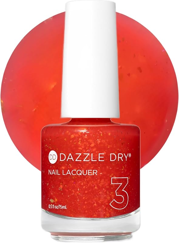 Dazzle Dry Nail Lacquer, Step 3 – Lava Lamp (0.5 fl oz) | A Sheer Coral With Chunky Gold And Red Glitter · Sheer · Glitter Finish · Quick-Dry