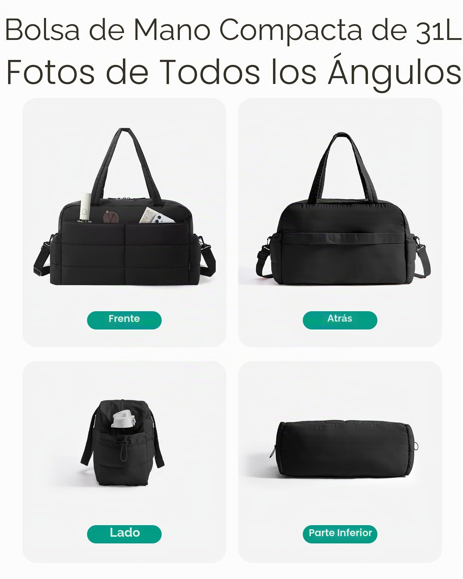 BAGSMART Bolsa de viaje de deporte para mujer, 31 L, resistente al agua, bolsa de equipaje de mano, bolso de fin de semana, acolchado para ordenador portátil, equipaje de mano con bolsa de cosméticos