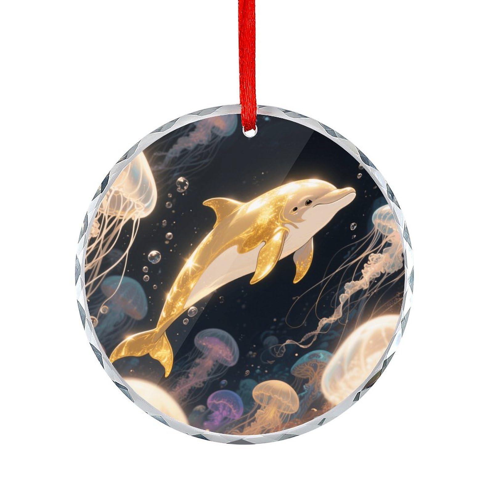 Btcowzrv Style Golden Dolphin Round Ornament Hanging Pendant Decor
