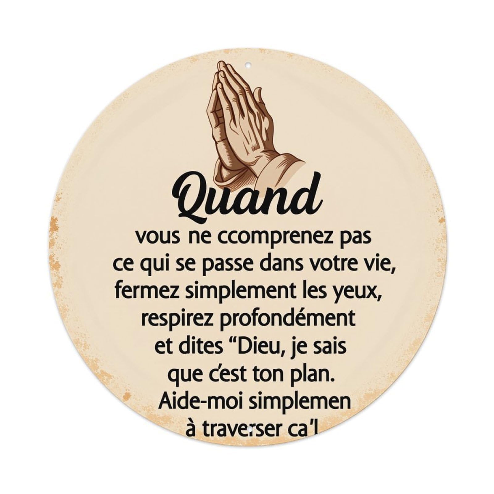 Wmlzdnwr Vintage Praying Hands With Inspirational Text On Beige Background Round Tin Sign,Retro Wall Art,Metal Poster For Home, Bar, Garage, Cafe, Rustic Indoor & Outdoor Decor, 8X8 Inches