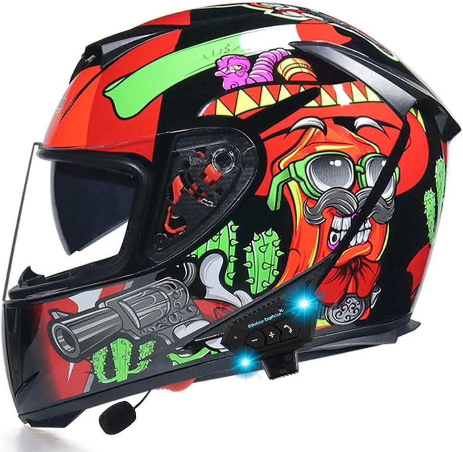 Bluetooth Motorcycle Helmet Flip up Modular Full Face Helmet DOT Approved Integrated Motorcycle Helmets, Anti Fog Double Visor Helmet Built in Dual Speaker with Microphone