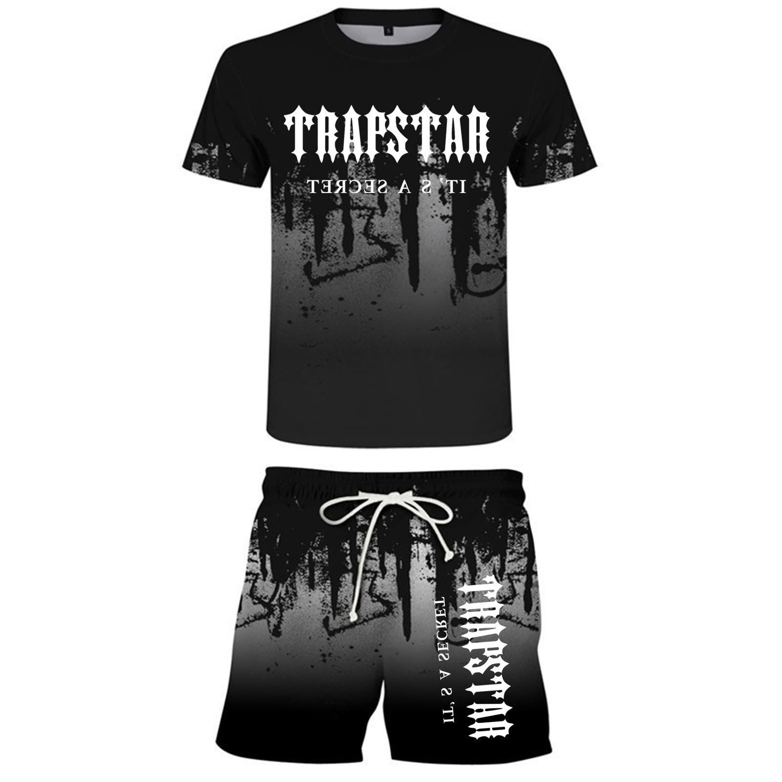Generic Traje Deportivo Trapstar Logotipo Transpirable 2 PCS de Manga Corta Para Hombres Trapstar Shorts Verano Running Set Estampado T-shirt con Pantalón Corto Ropa deportiva de verano 2024