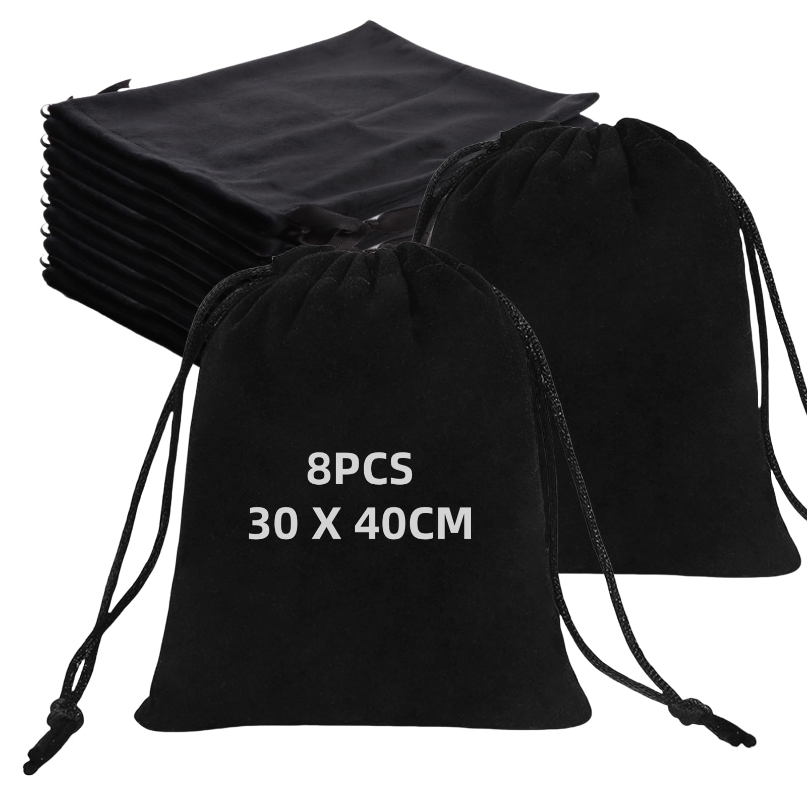 LDXDRU 8 Pack Large Black Velvet Pouch Bags, 30 x 40cm Large Drawstring Jewelry Pouches, Portable Jewelry Bag Gift Bags for Wedding Gift Storage Travel