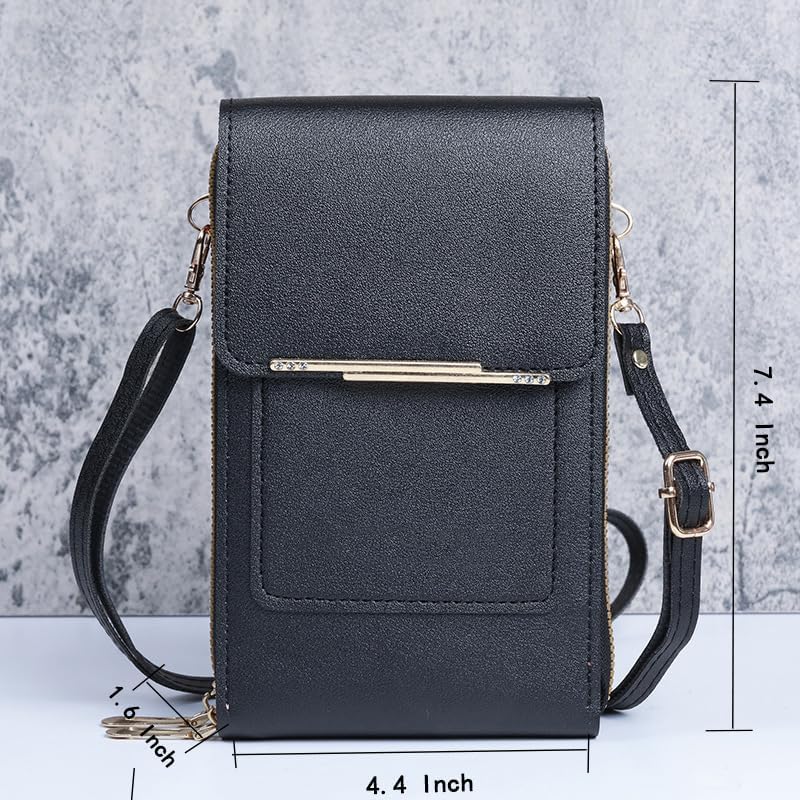 Miniatura 6 de Bolsa de cuero antirrobo, pequeña cartera cruzada para teléfono celular para mujer, bolsa cruzada con bloqueo RFID y correa para el hombro