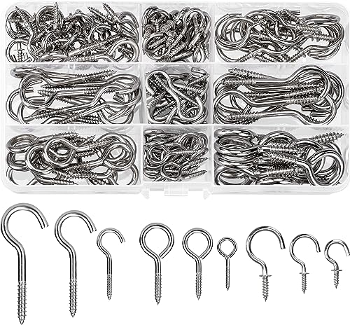 HATANSE 150 stuks schroefhaken, roestvrij staal, haken om te schroeven, haakschroef met schroefdraad, inschroefhaken, plafondhaken voor kopjes, theekopjes, sleutels, lampen en kerstdecoratie