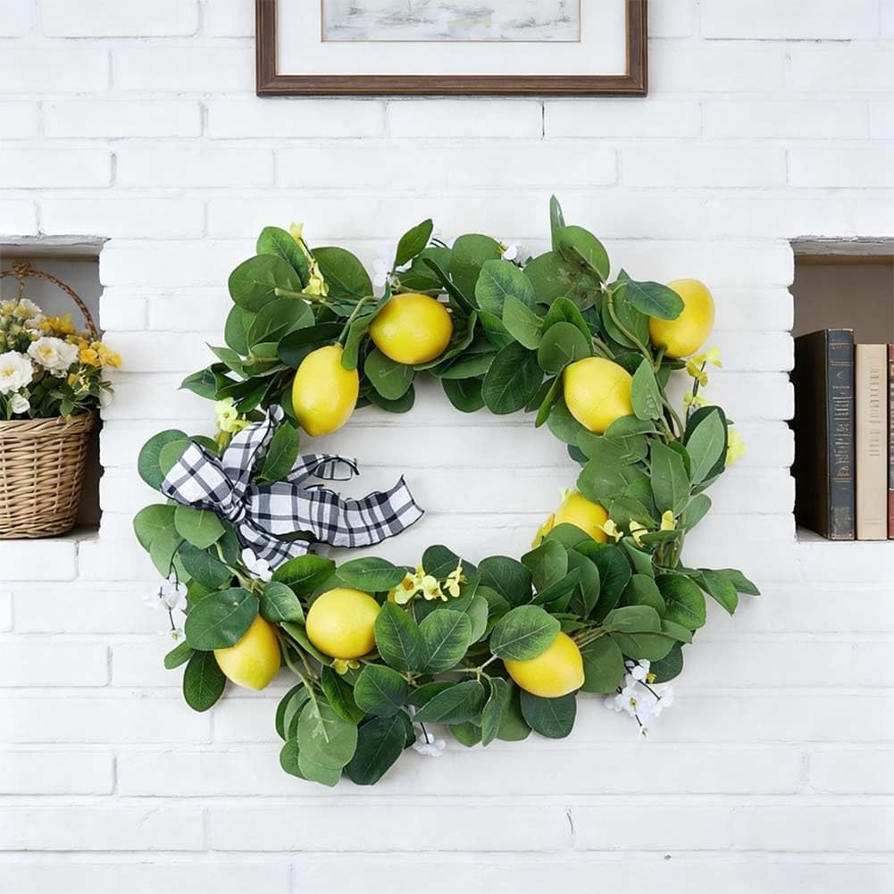 PH PandaHall 2pz Artificiale Limone Ghirlanda Primavera Estate Finto Frutto Vite Ghirlande con Verde Plastica Finto Viti Piante per Porta Parete Matrimonio Festa Tavolo Decorazione, 2m Lungo