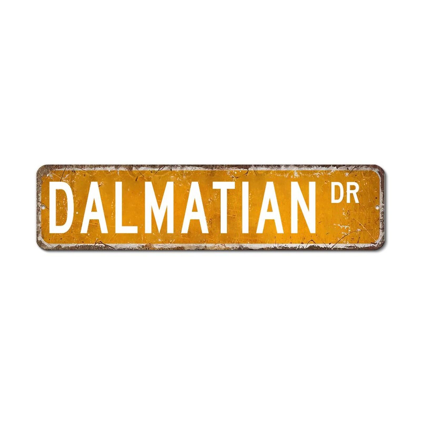LMMIXEE Dalmatian Dr Signs Dalmatian Street Custom Signs Outdoor Metal Animal Gift Rustic Wall Art Farmhouse Decorative Sign Kitchen Wall Hanger Retro Decoration Sign Housewarming Gift 24x6in