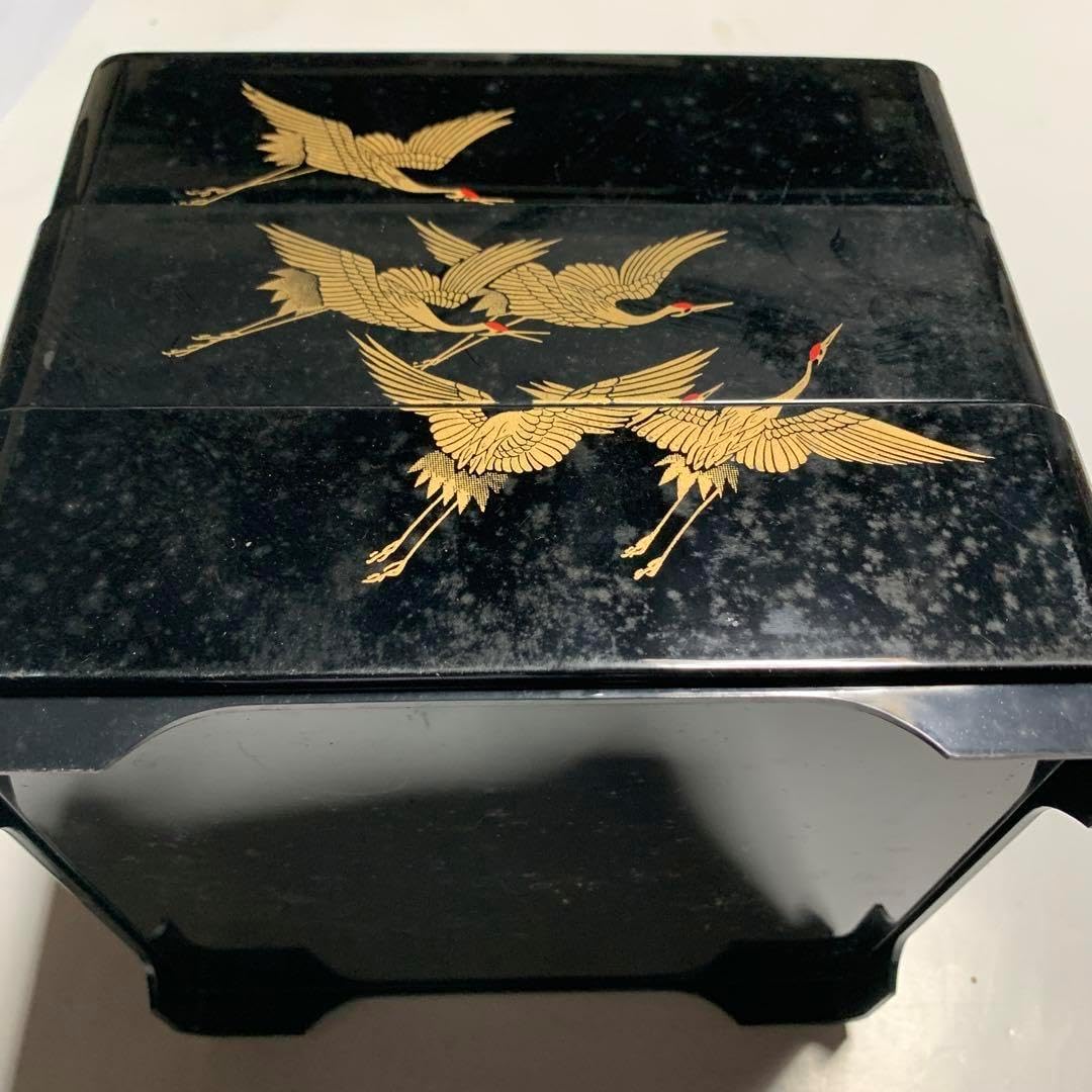 重箱 1 越前漆器/木製漆器/三段 重箱/黒地 金色鶴 重箱 1 越前漆器/木製漆器/三段 重箱/黒地 金色鶴 重箱 1 越前漆器/