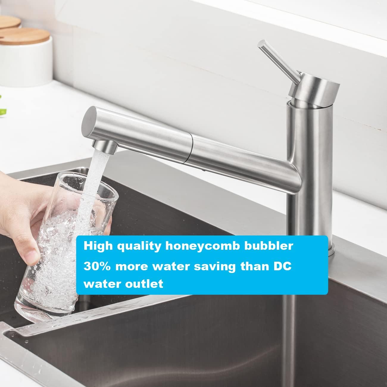 ONECE Wasserhahn Küche ausziehbar Spültischarmatur aus Edelstahl gebürstet | Küchenarmatur mit 150° drehbar | Hochdruck | Abnehmbar Bubbler | Matt