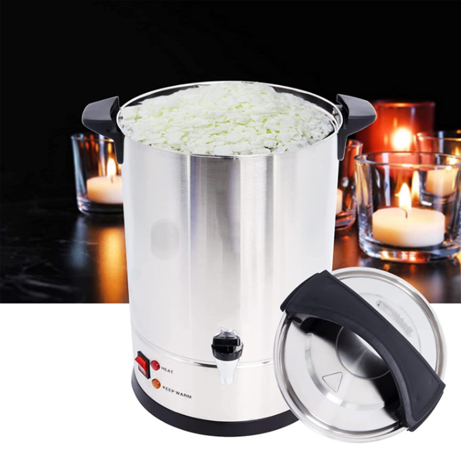 Elektryczny topiacz do wosku do produkcji świec, 8 l/10 l/12 l/15 l/25 l/35 l/45 l, garnek do topienia wosku z wylewką i regulacją temperatury 30–110 °C, zbiornik do topienia wosku sojowego, do
