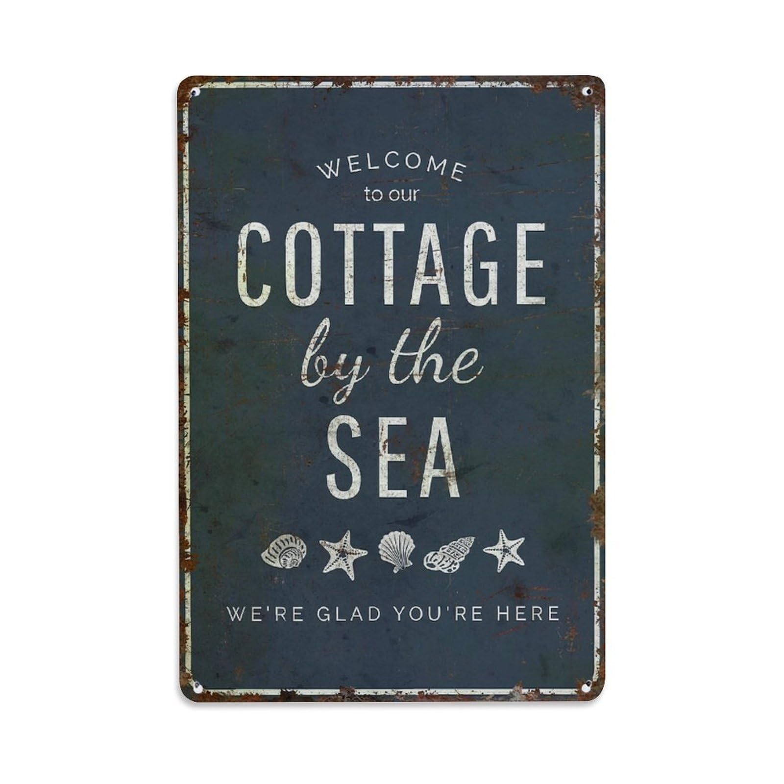 Welcome Cottage By The Sea Vintage Tin Sign Retro Metal Wall Decor Metal Poster, Home Bar Garage Farmhouse Cafe Wall Art Decoration 8x12Inches