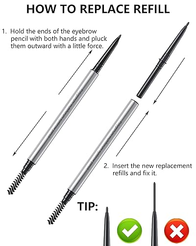 Miniatura 7 de Lápiz de cejas con brocha Spoolie, 4 lápices profesionales de micro punta de 0.069 pulgadas con kit de extremos dobles, lápiz de cejas resistente al