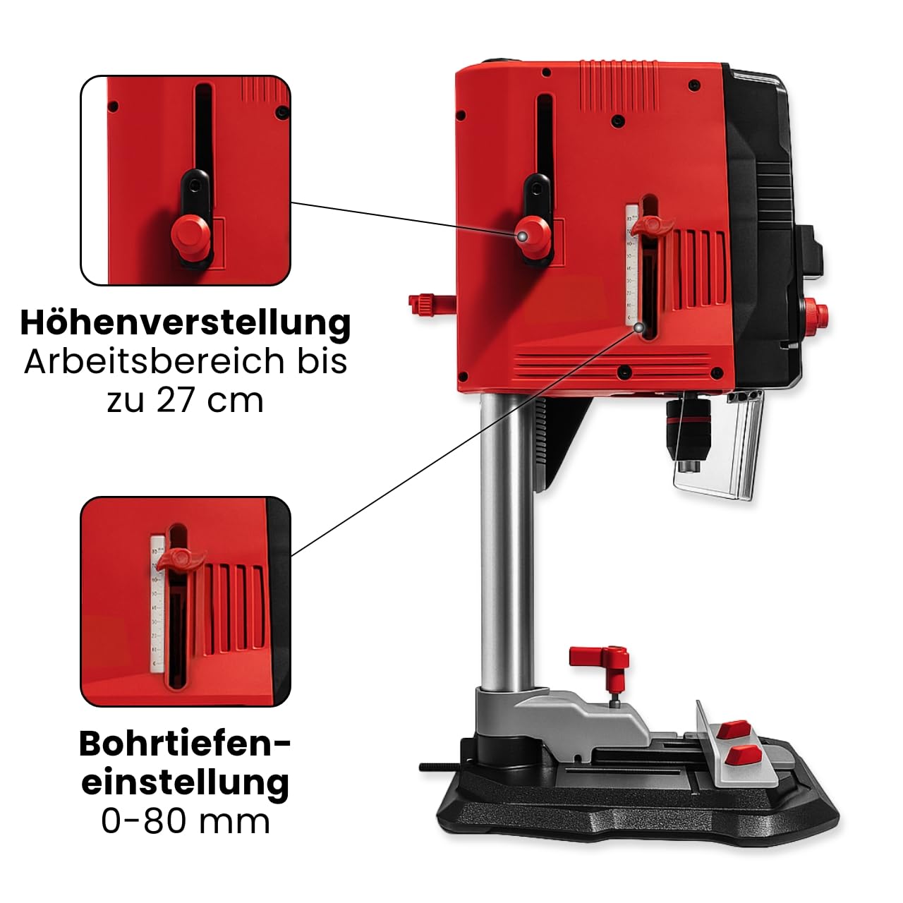 WALTER Tischbohrmaschine 900 W mit Laserführung und LCD-Anzeige, 6 Drehzahlstufen, 40 mm Bohrtiefe in Holz, 13 mm in Stahl, massiver Gusseisentisch, für Heimwerker und Werkstatt