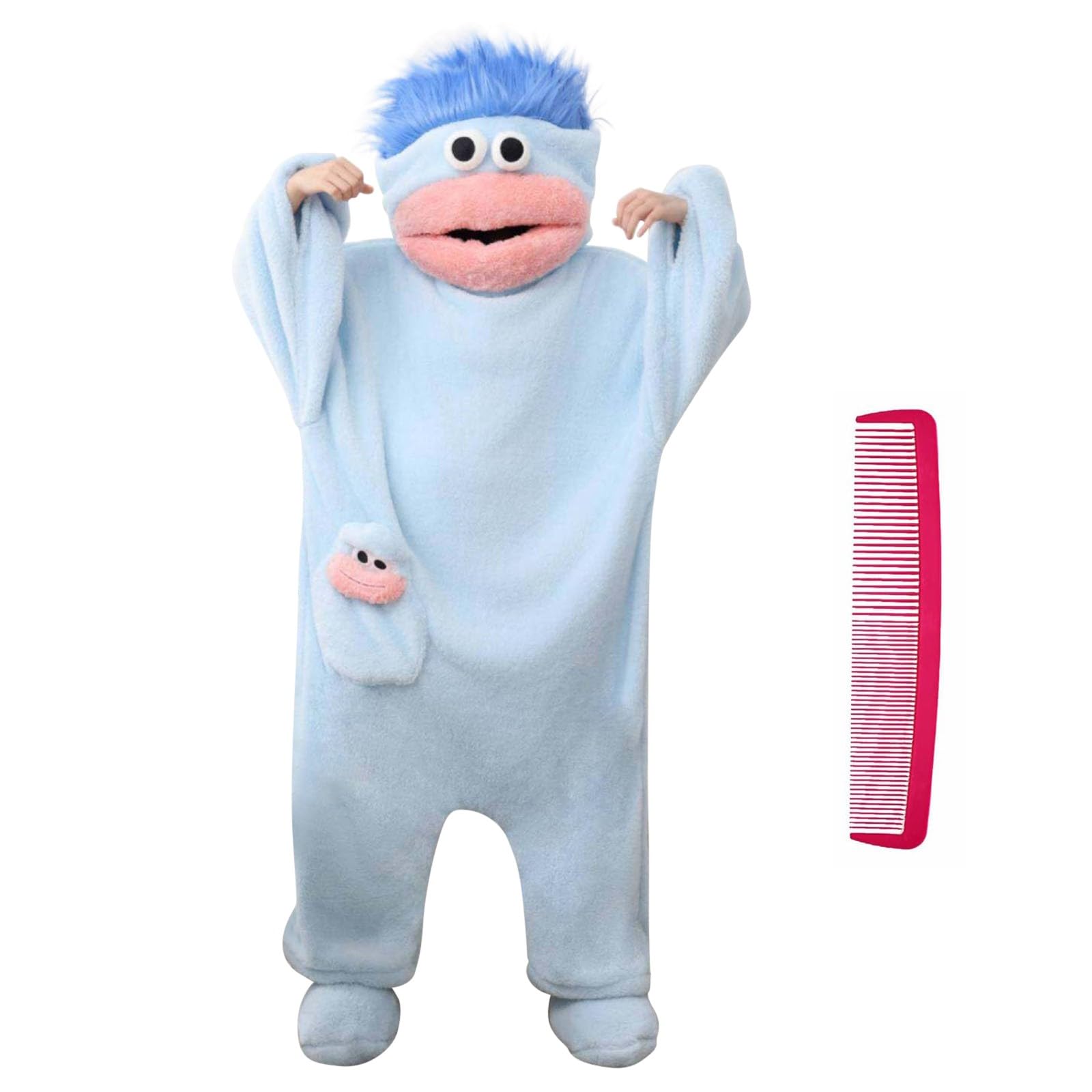 Funny Monster Onesie Silly Big Mouth Onesie Halloween Costumes Soft Cozy Fancy Dress Outfit Hooded One-Piece Pajamas Long Sleeves Loungewear for Adults (02-3-Light Blue, S)