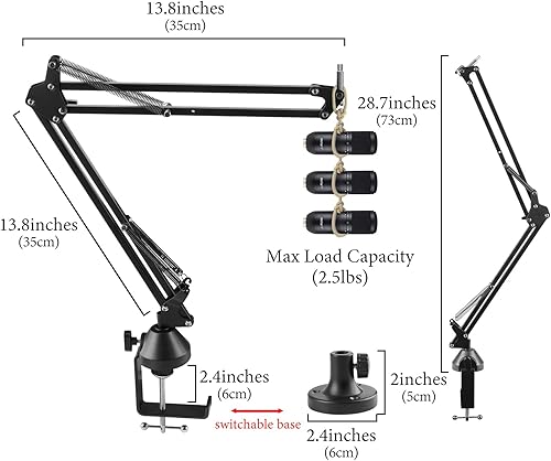 Miniatura 2 de Geekria Soporte de brazo de micrófono para creadores, soporte de brazo de micrófono con adaptador de montaje de brida de mesa, soporte de suspensión