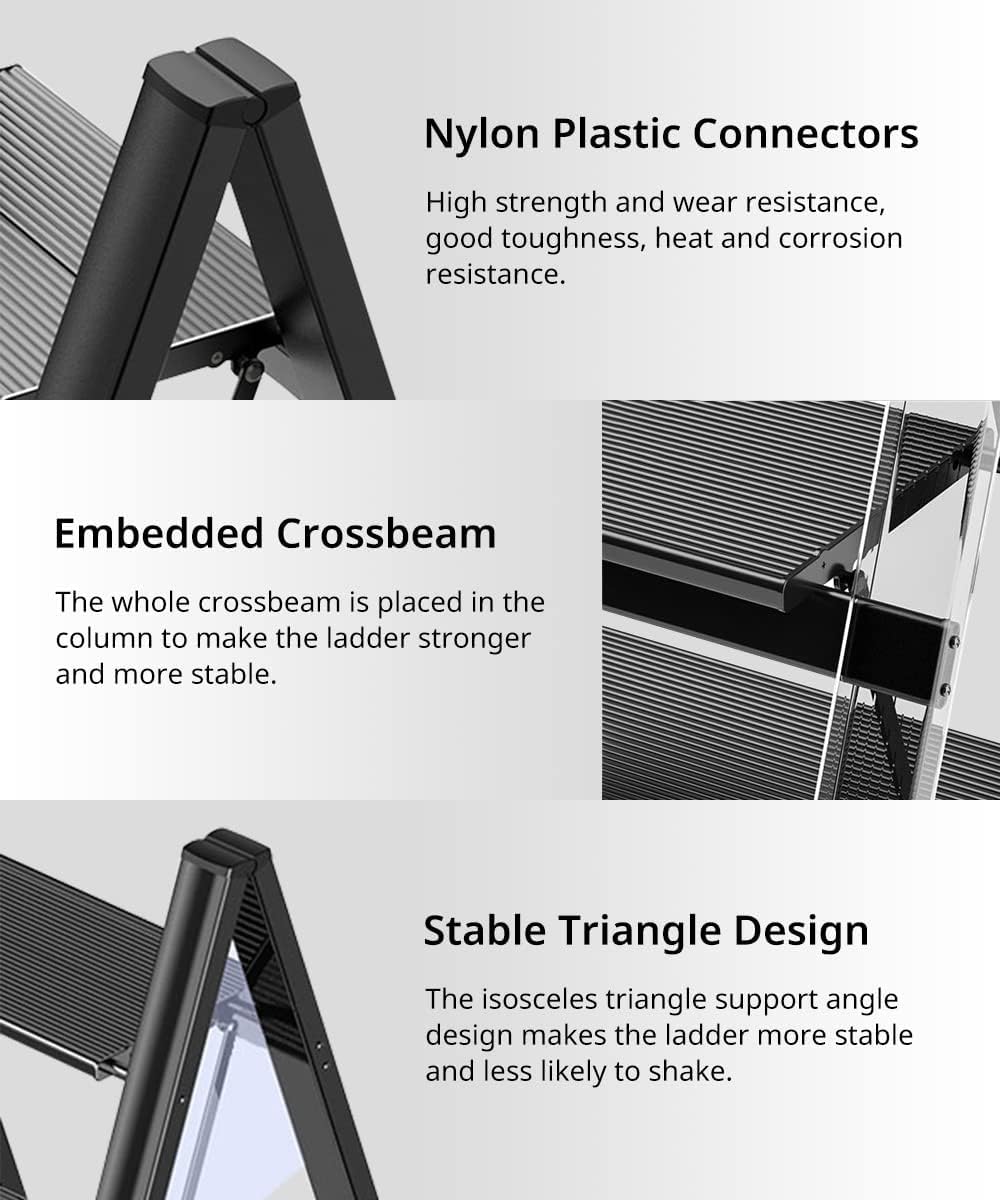 LASALE Multi Purpose Folding 3 Stepping Ladder, Lightweight Foldable Design with Anti-Slip Steps & Durable for Home Cleaning, Reaching, and Storage 2