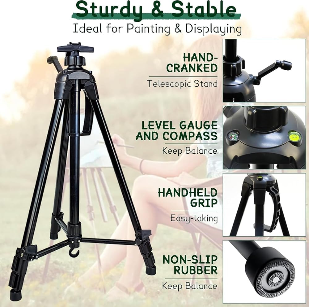 Caballete de artista ajustable con bandeja y bolsa, caballete plegable de 55 a 155 cm para pintura, dibujo y pósteres