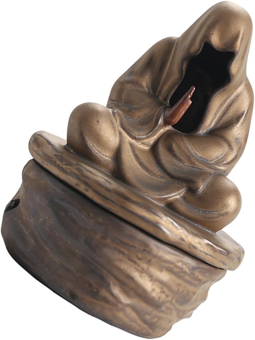 Uonlytech Ceramic Incense Burner with Gold Detailing Zen Coil Incense Holder with Ash Catcher Tray for Home Meditation and Aromatherapy