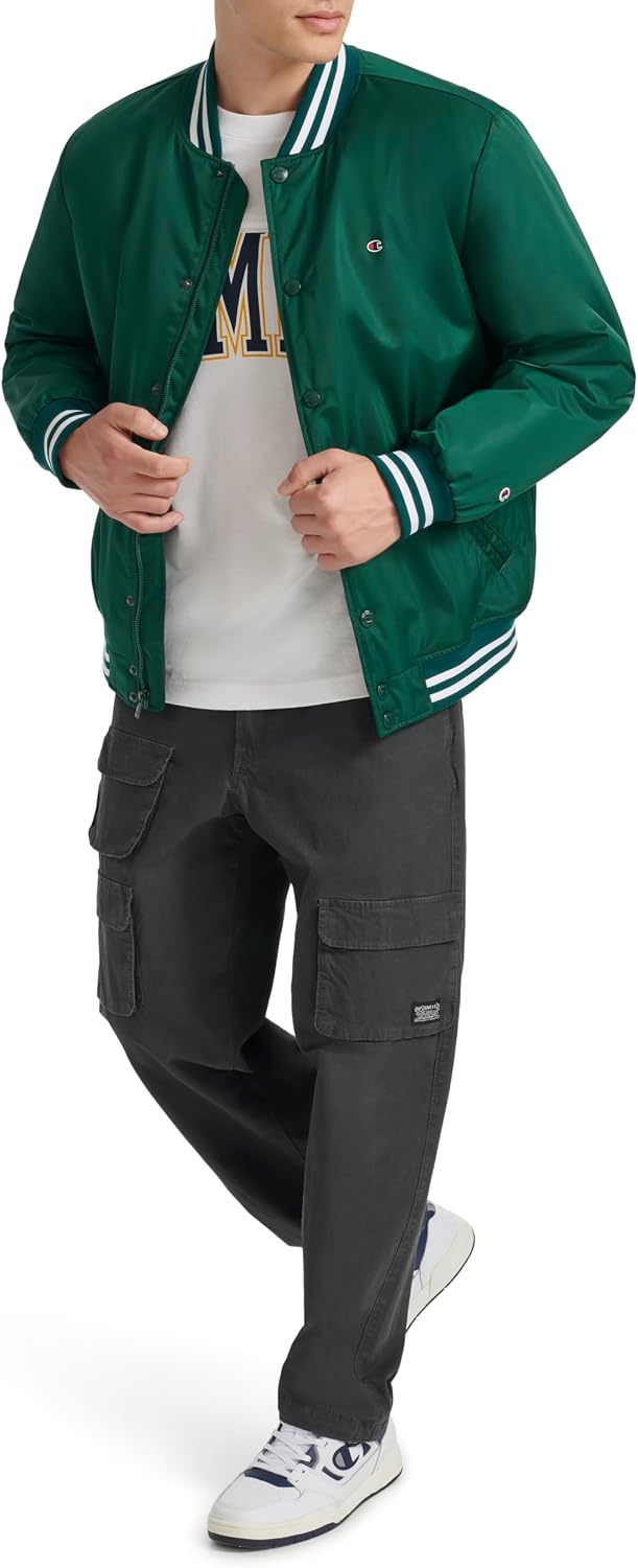 Champion Men's Logo Striped-trim Varsity Jacket
