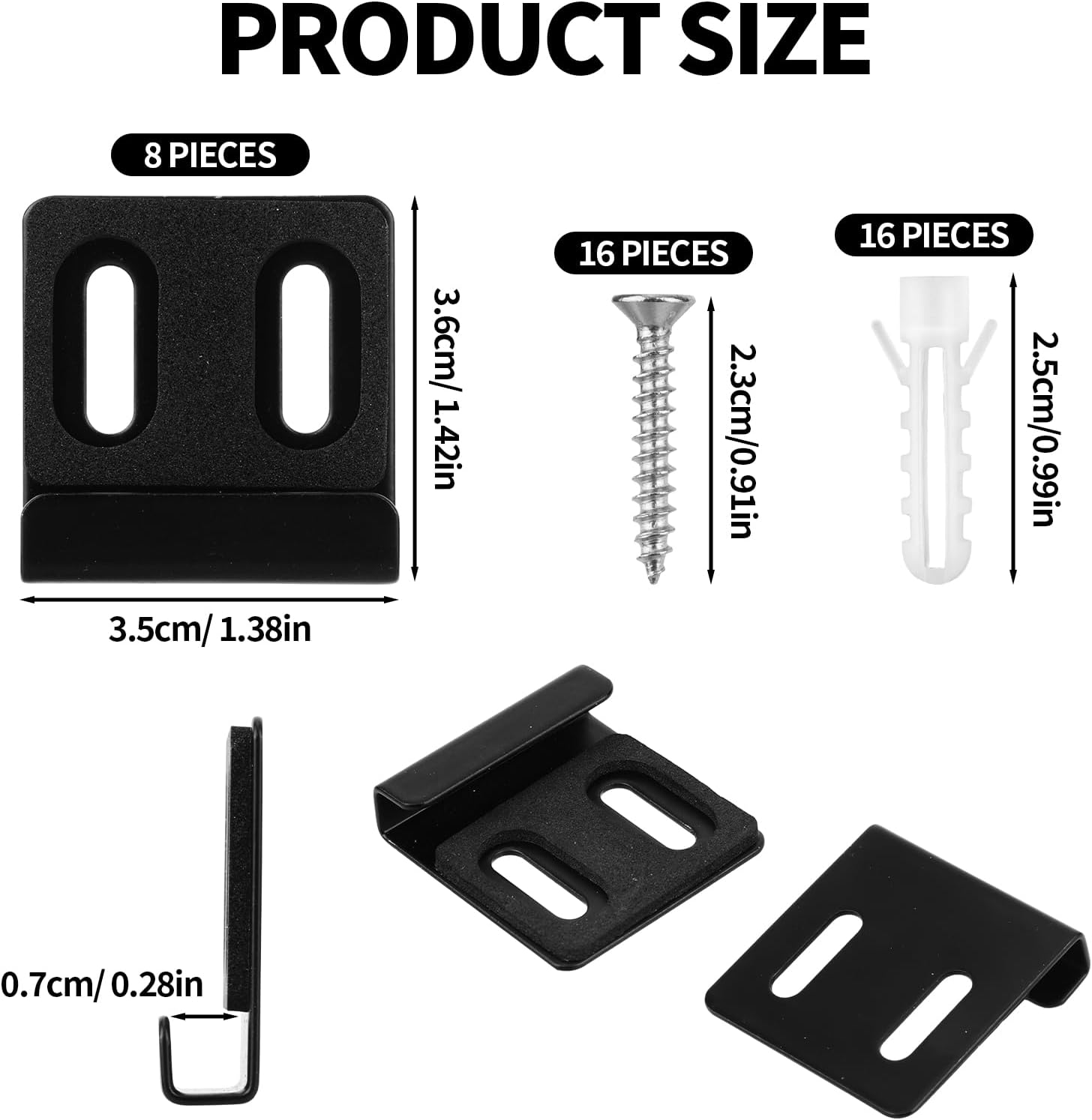 8pcs Metal Mirror Hanger Clip Kit, Heavy Duty Mirror Wall Mount Bracket with Screws & Expansion Plugs Frame Hardware Holder Hook Clips for Frameless Hanging Displays Tile Billboard(Black)