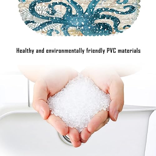 Miniatura 10 de MOLFUJ Tapete antideslizante para tina de tortuga marina con ventosas, tapete de ducha ovalado de guijarros para bañera, vinilo de seguridad